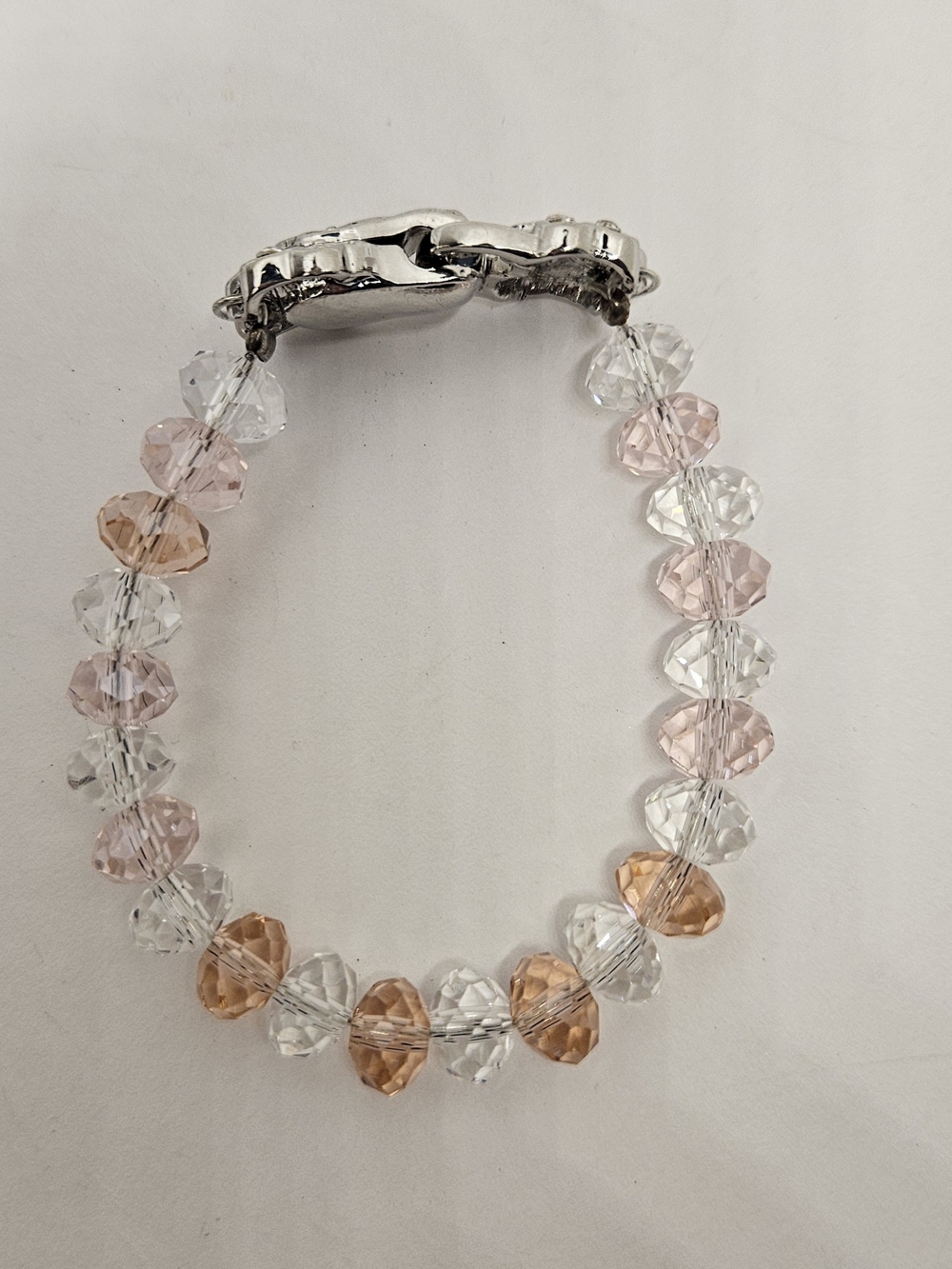 Crystal Bead Stretch Bracelet in Clear, Pink & Peach Girls Kids